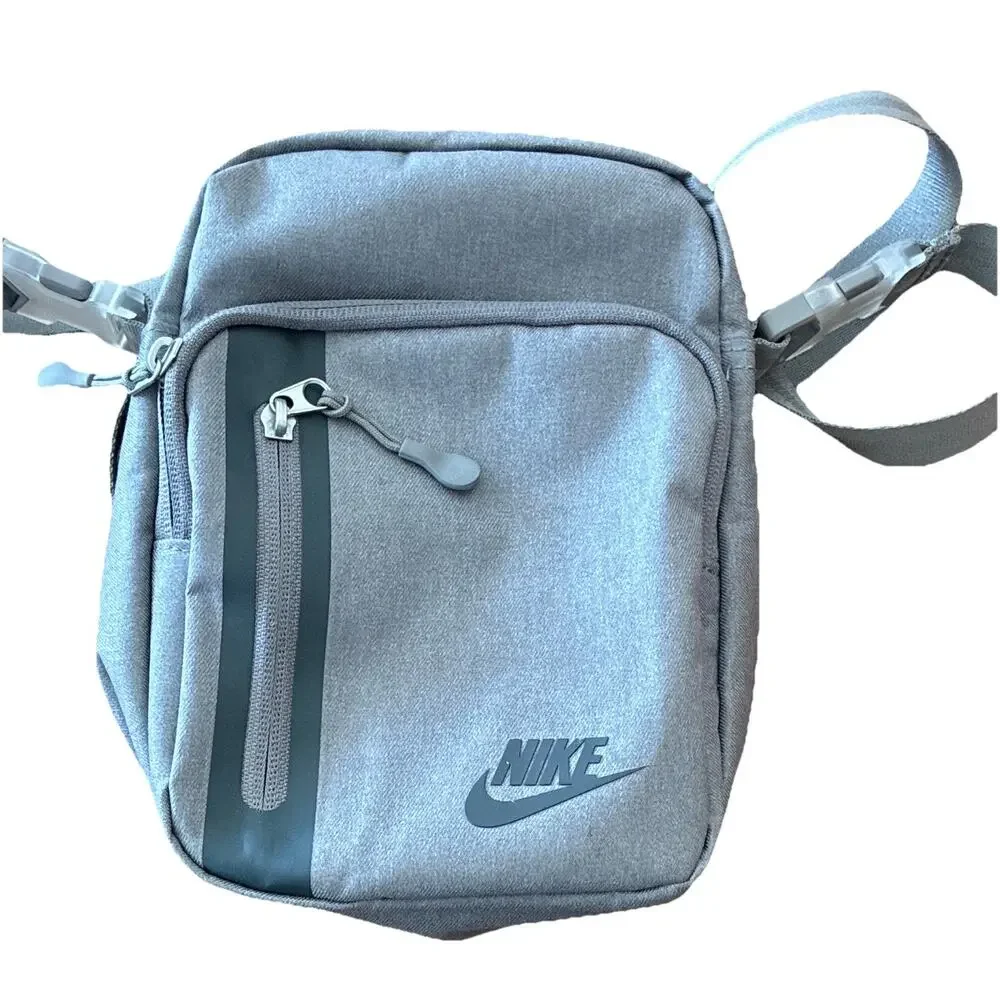 Nike Gray Solid Crossbody Bag Zip Closure Cross-Body Strap Casual Travel